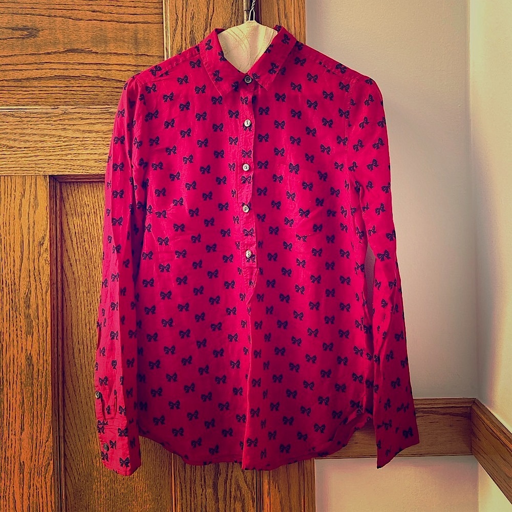 J Crew Bow Tie Print Button Up Shirt